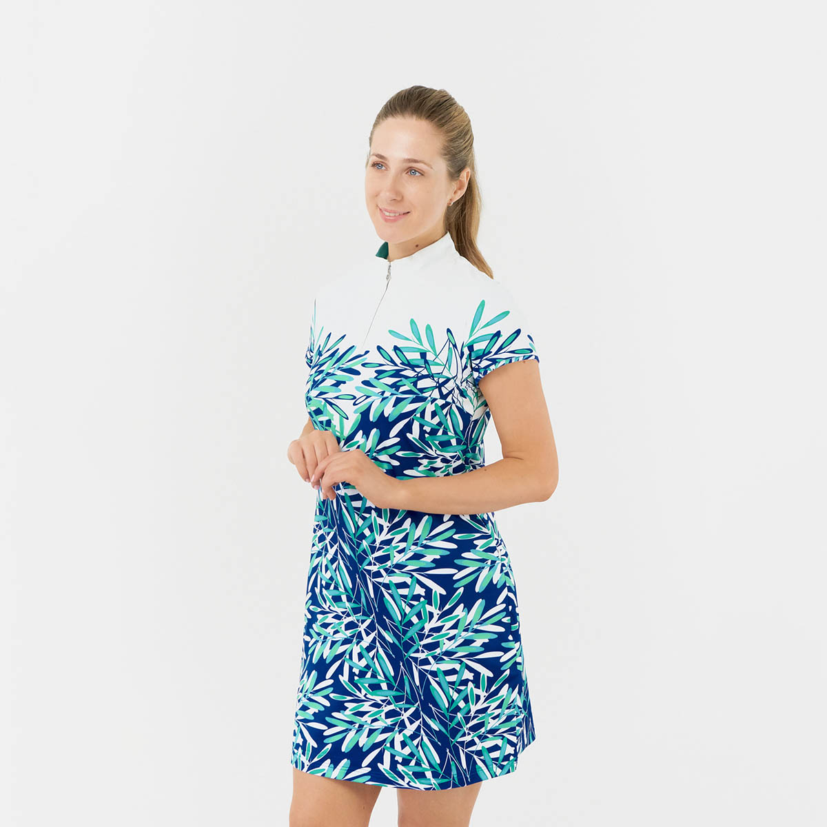 Pure Golf Cap Sleeve Palm Print Dress