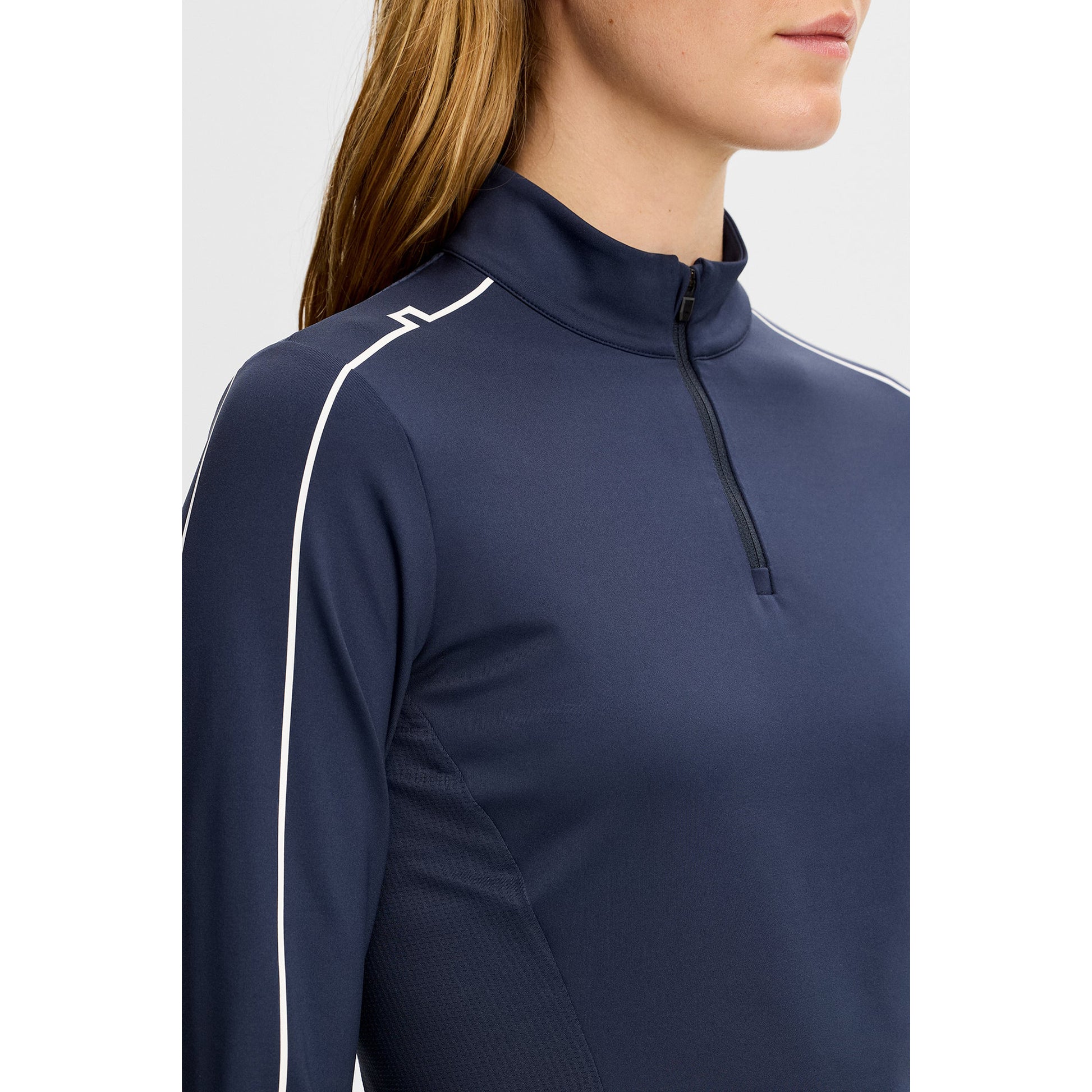 J.Lindeberg Ladies Navy Zip-Neck Mid-Layer for a Sleek Silhouette On & Off the Course