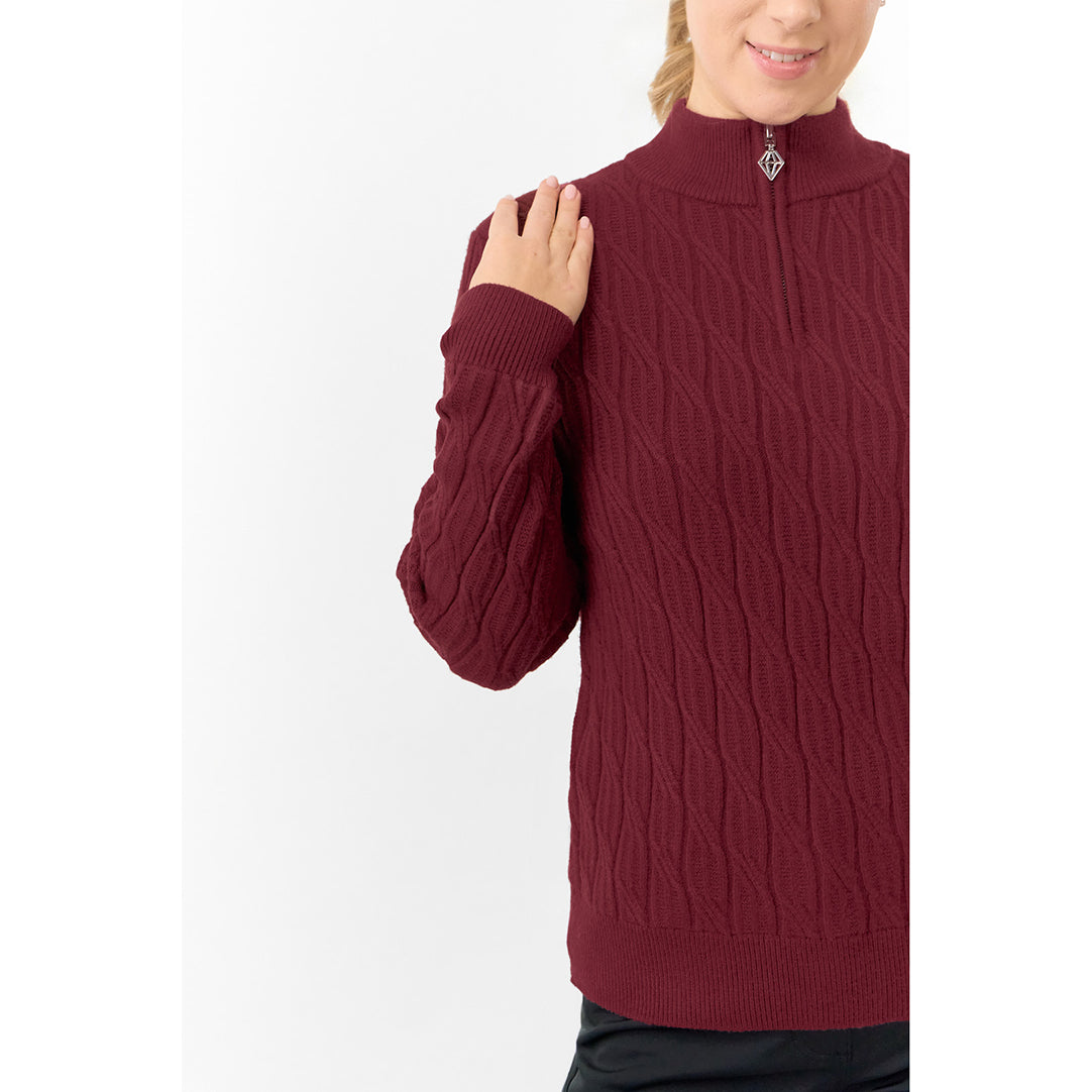 Pure Golf Ladies Quarter Zip Cable Knit Lined Sweater