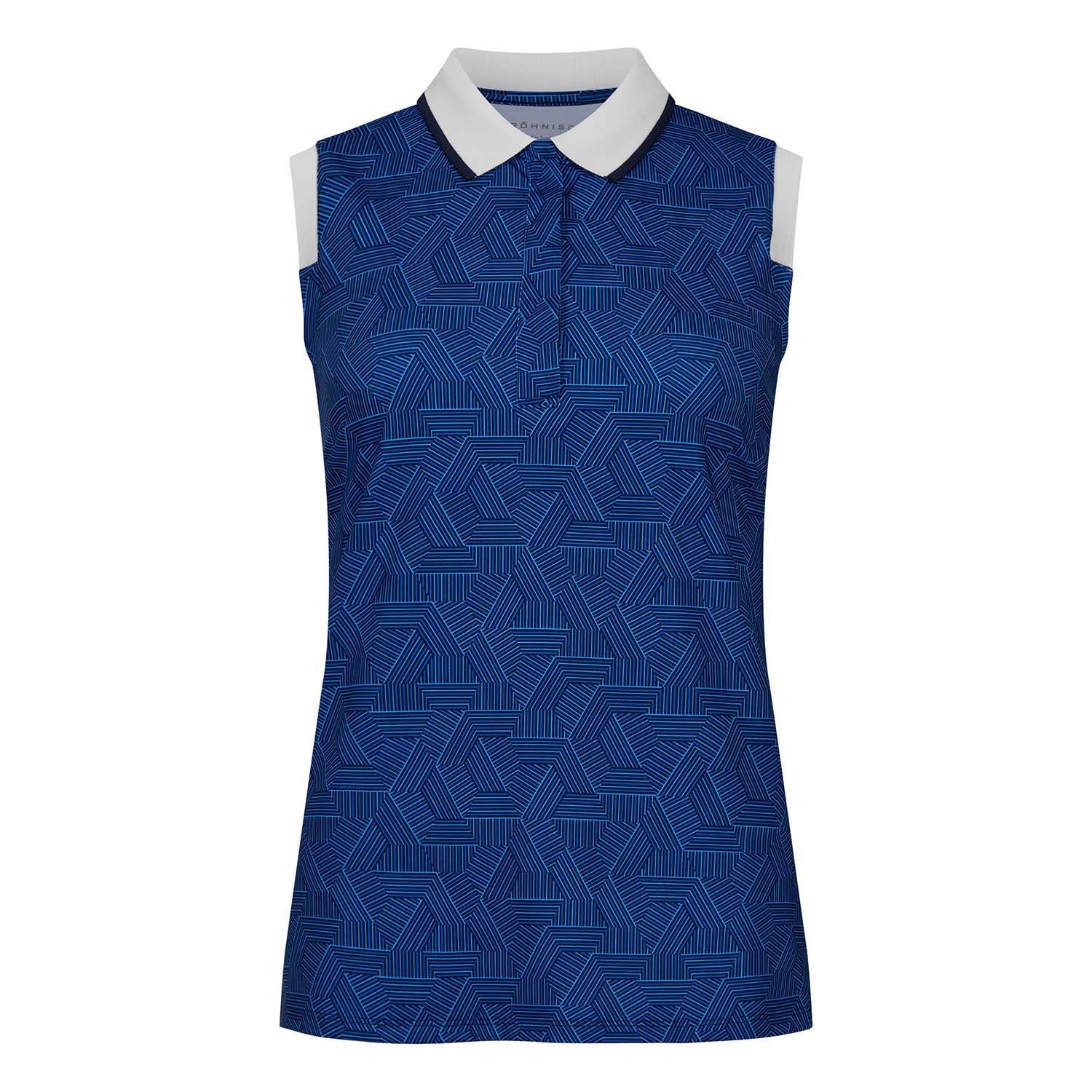 Rohnisch Women's Printed Sleeveless Polo in Hexagon Blue