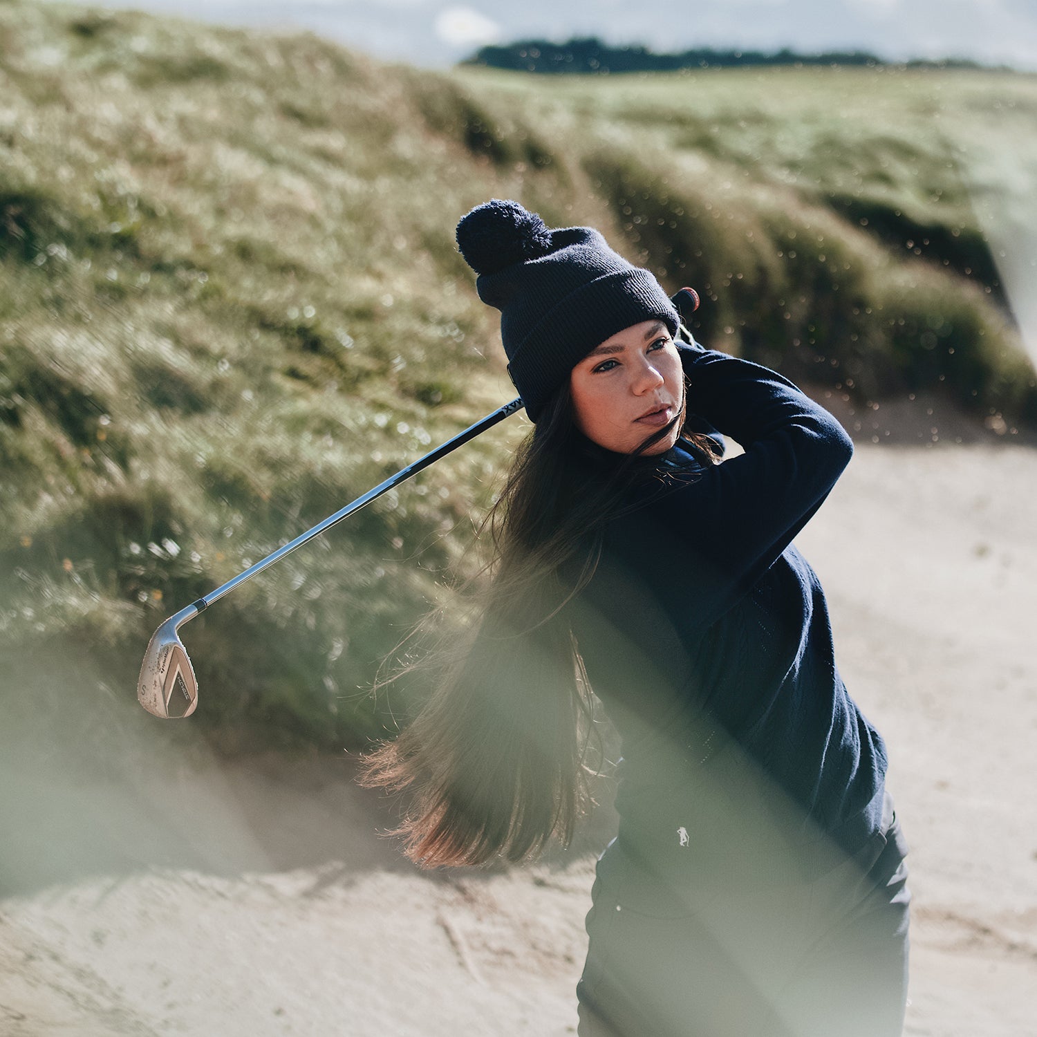 Glenmuir Ladies Navy Blue Golf Sweater with Pointelle Heart Stitch Design