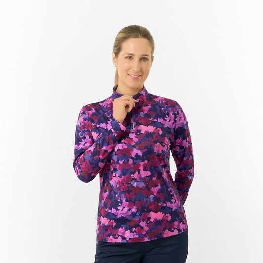 Pure Ladies Long Sleeve Mid-Layer Top in Abstract Watercolour Print