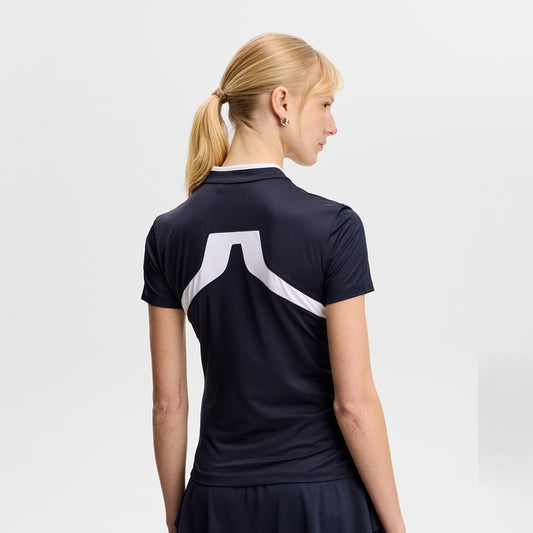 J.Lindeberg Ladies Navy Short Sleeve Top Polo - Soft, Stretch Fabric for Performance-Ready Comfort