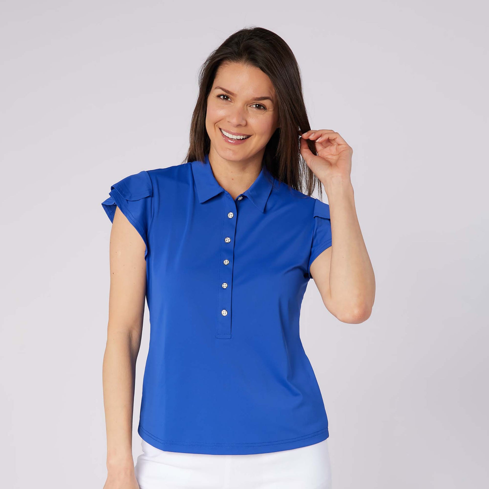 Swing Out Sister Ladies Fluted Sleeve Polo for Elegant Flair On & Off The Course