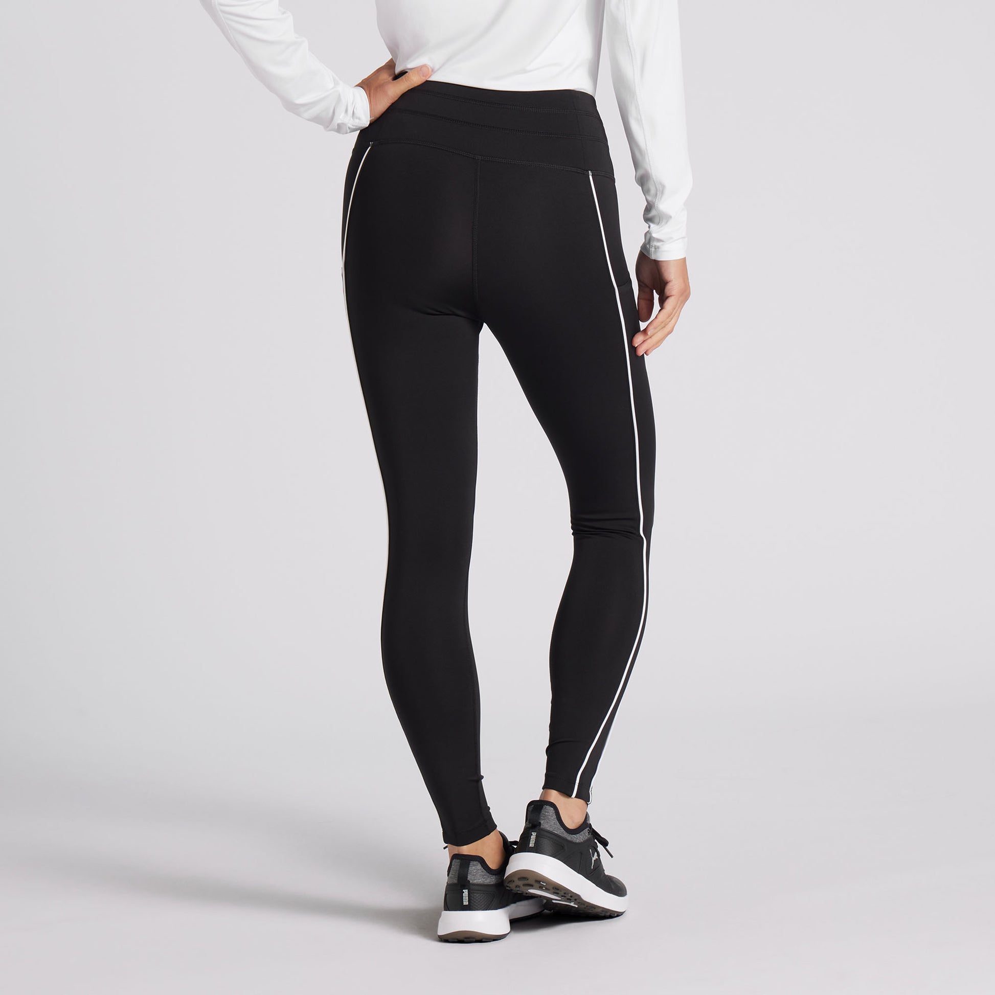 Puma Ladies You-V Leggings in Black with White Piping Detail – GolfGarb