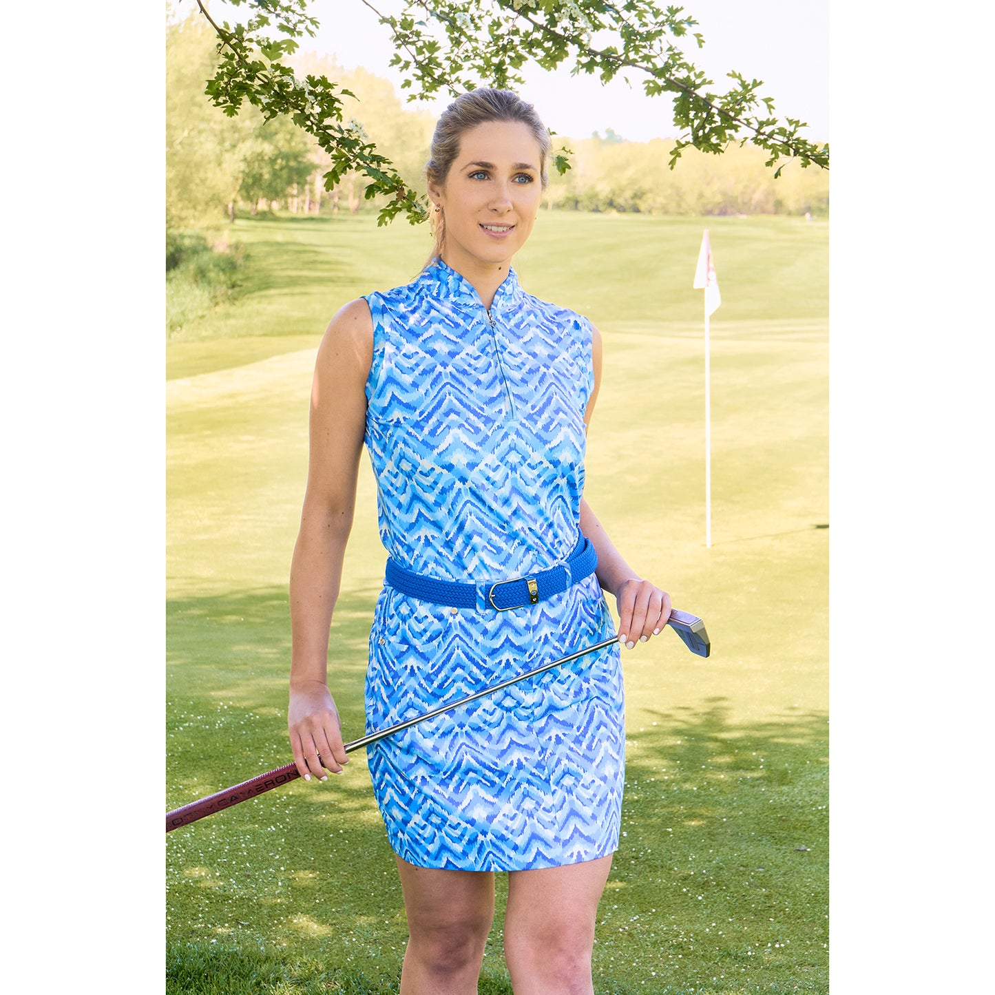 Pure Golf Ladies Sleeveless Polo in Aztec Style Print