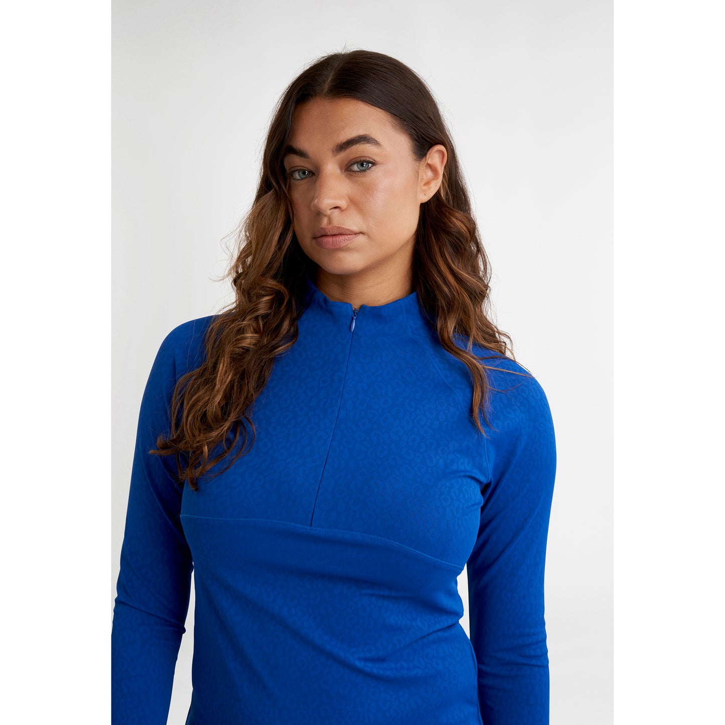 Green Lamb Ladies Lightweight 1/4 Zip Top with Jacquard Leopard Print