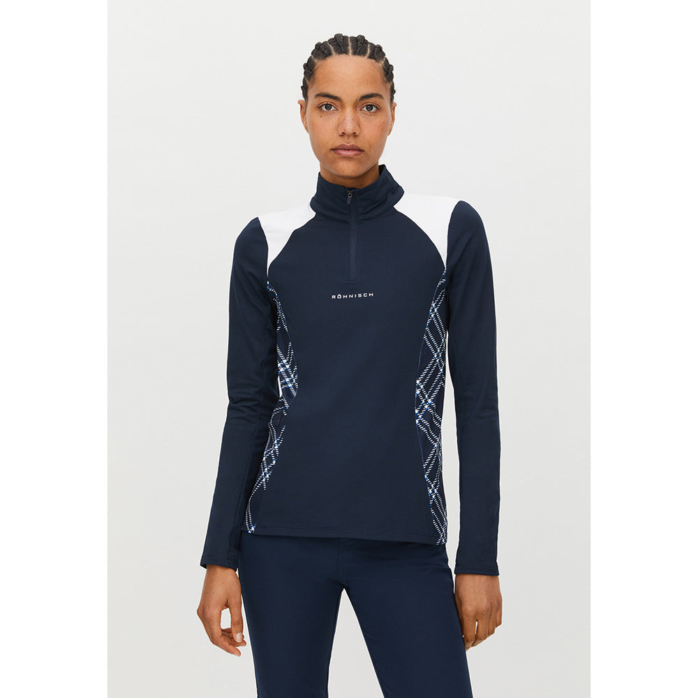 Rohnisch Ladies Thermal Long Sleeve Top with Contrast Panels in Check Navy