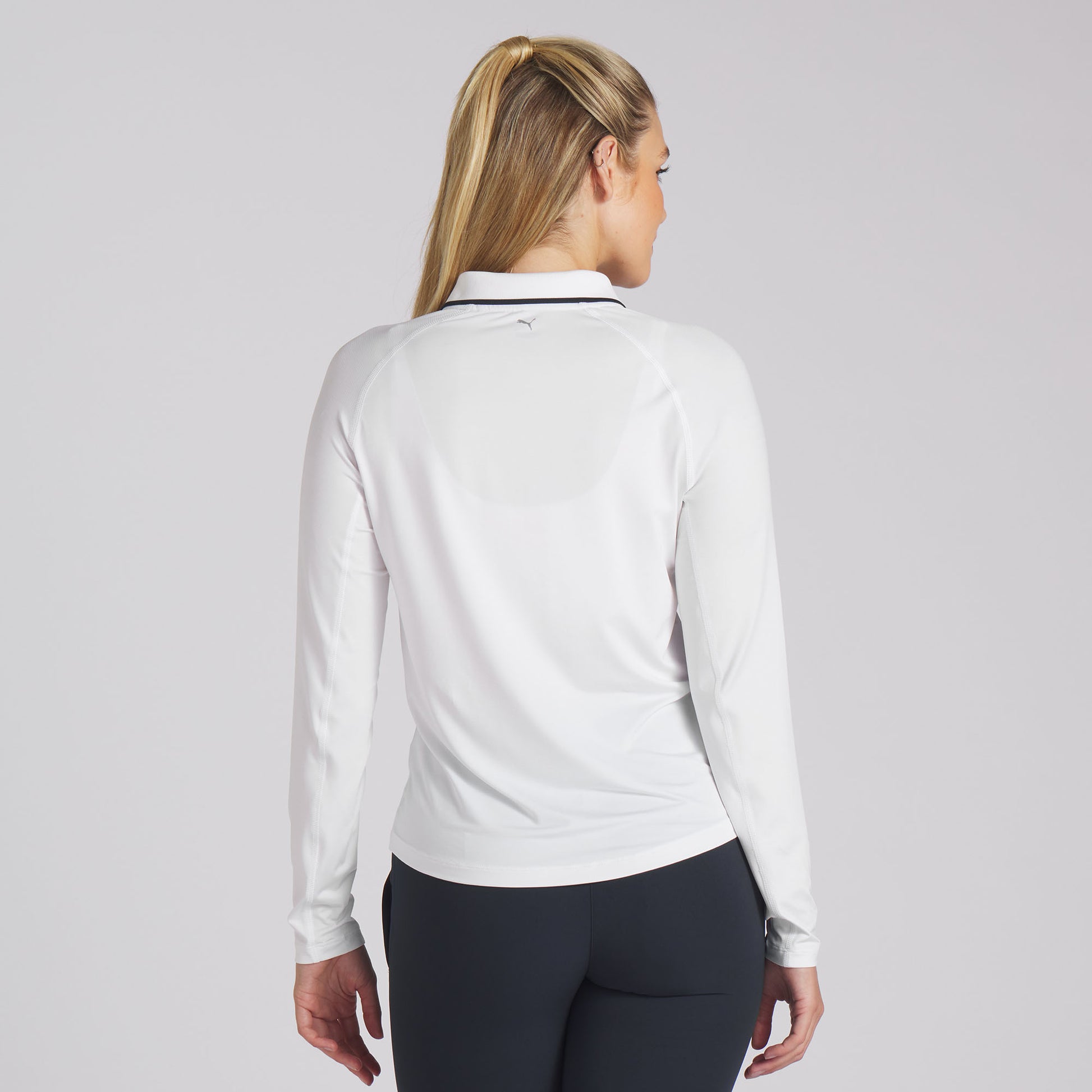 Puma Ladies You-V Long Sleeve Zip-Neck Top in White Glow with UPF 50+