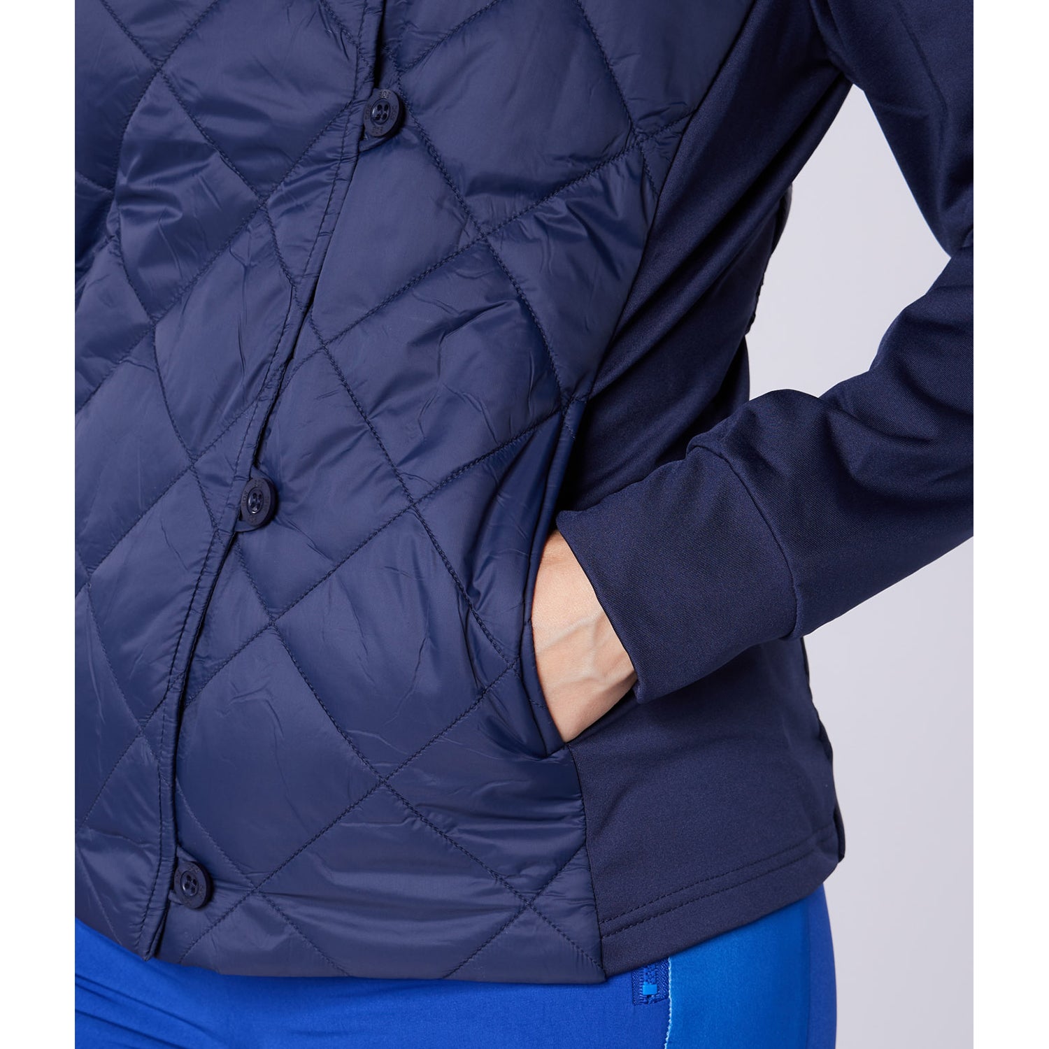 Swing Out Sister Ladies Quilted Hybrid Jacket with Lightweight Insulation in Navy
