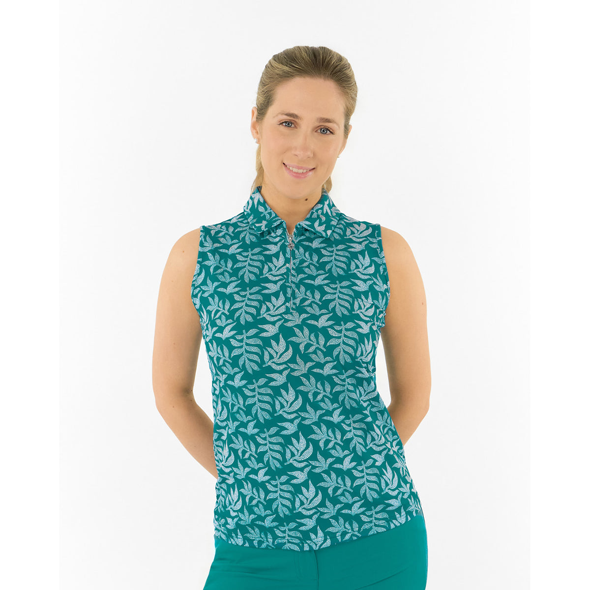 Pure Golf Ladies Sleeveless Polo in Botanical Print