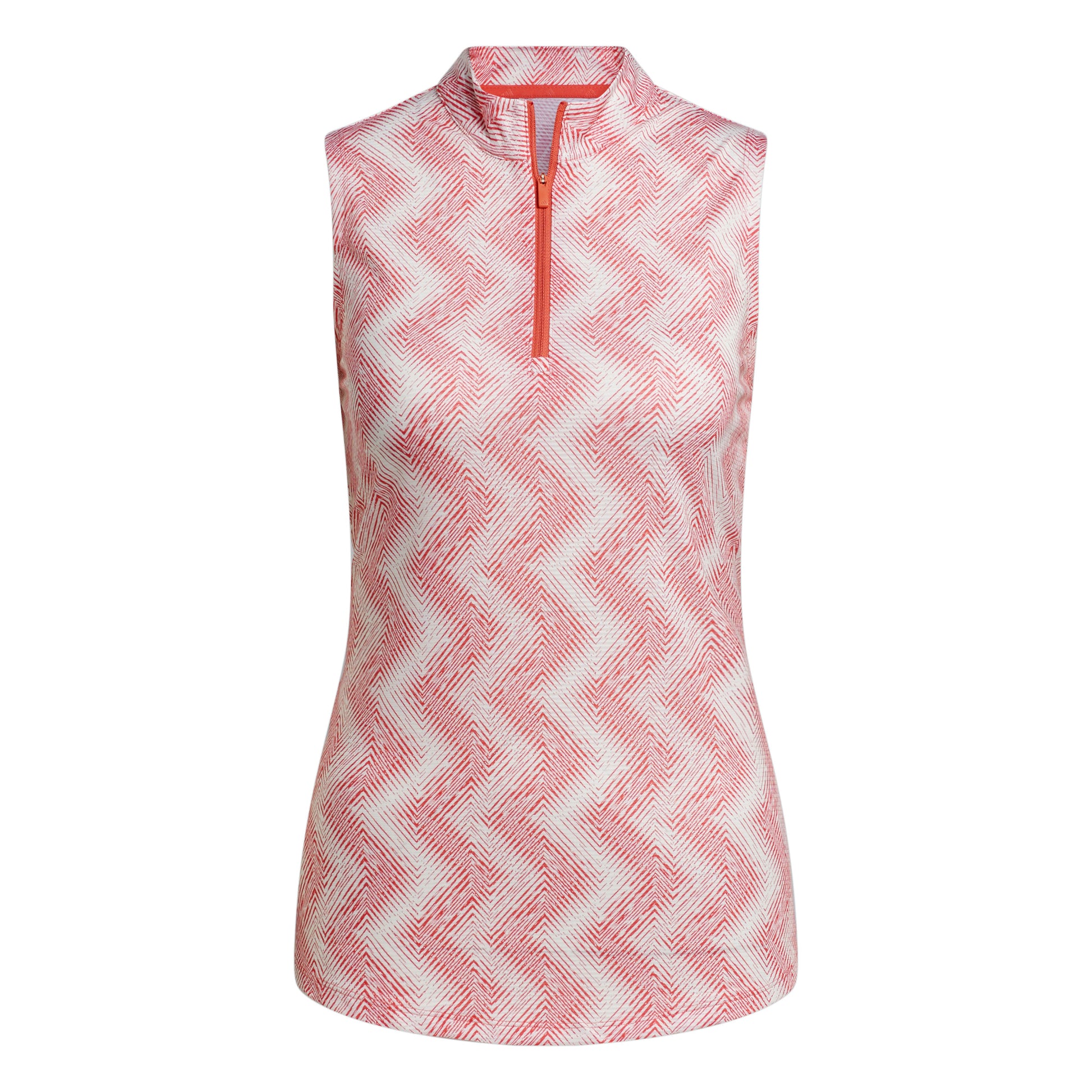 adidas Ladies Sleeveless Golf Polo with Abstract Zig-Zag Print in Preloved Scarlet