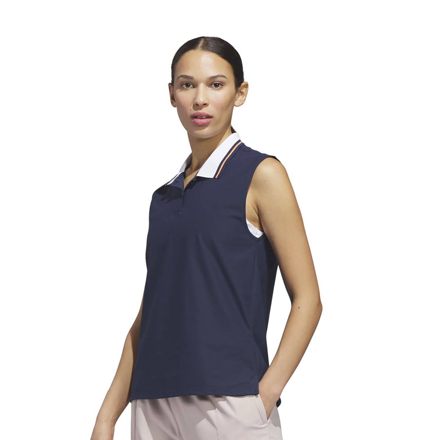 adidas Golf Ladies Navy Polo with Contrast Tipped Woven Collar