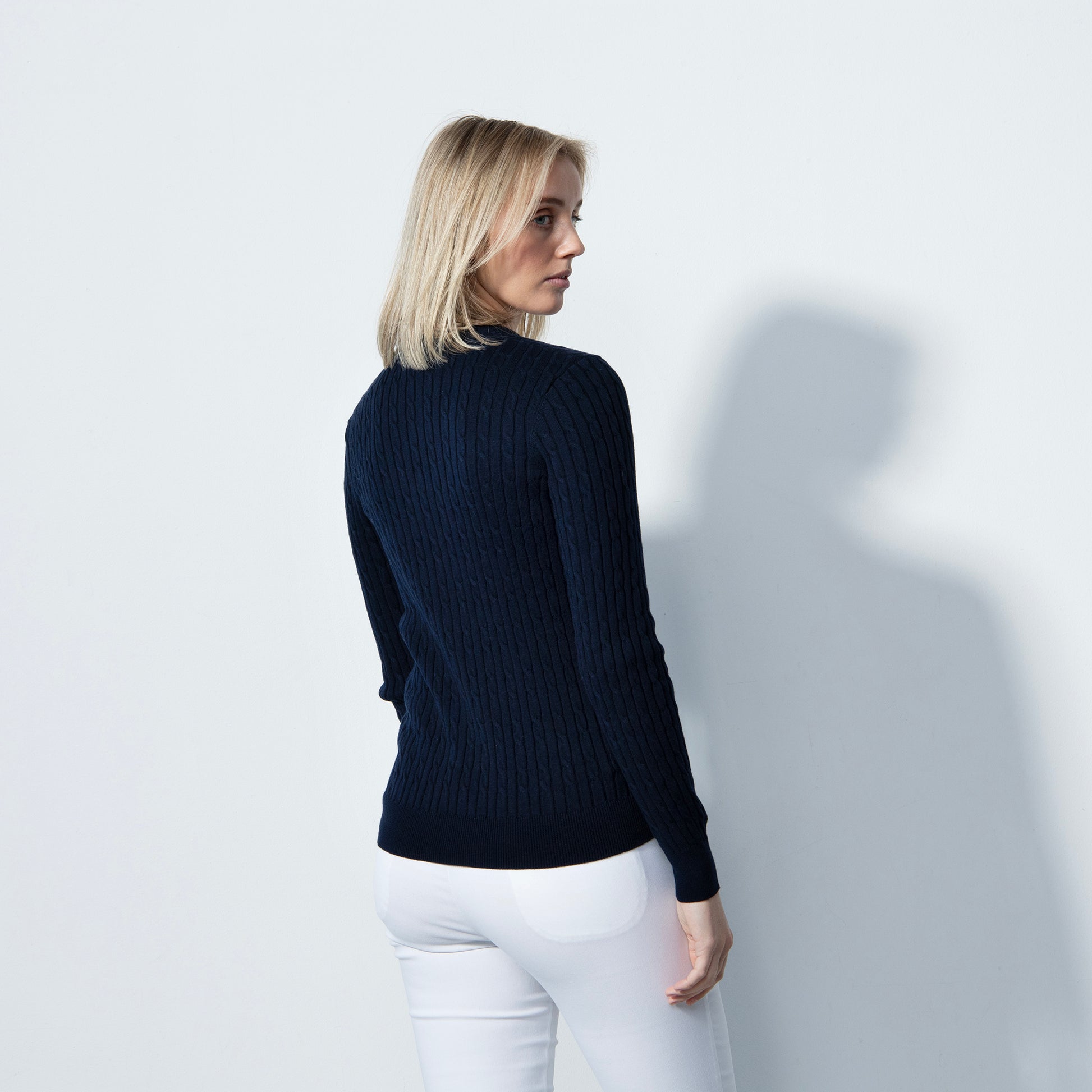 Daily Sports Ladies Cotton & Cashmere Cable Knit Sweater in Navy