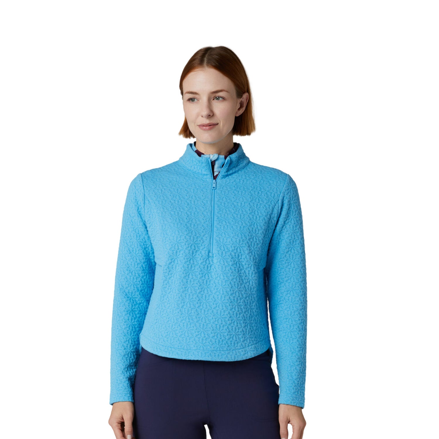 Callaway Ladies Golf Textured Floral Zip-Neck Top