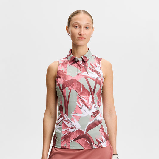 J.Lindeberg Ladies Printed Sleeveless Polo for Lightweight Performance with Standout Style