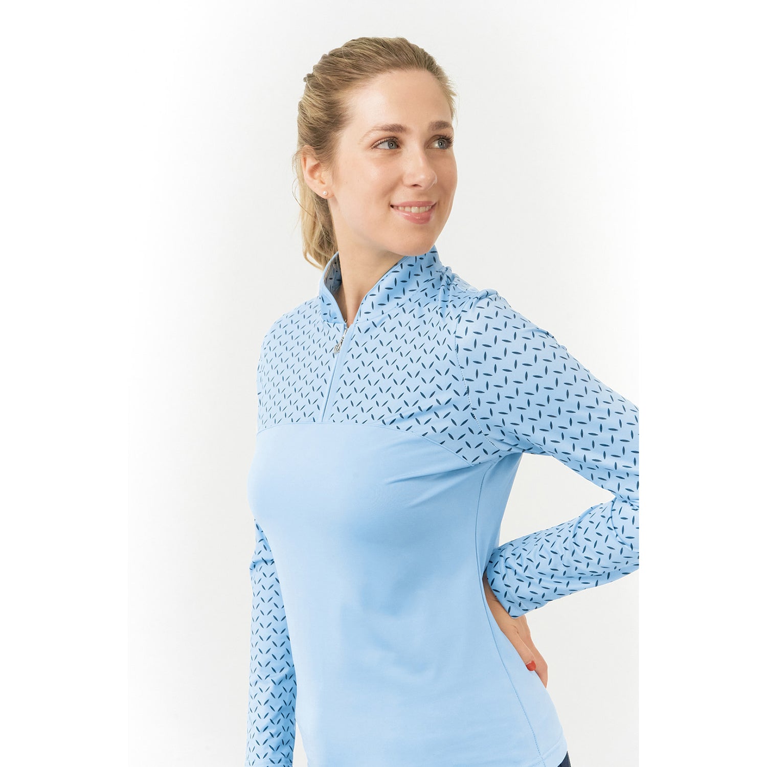 Pure Ladies Long Sleeve Leaf Print Zip-Neck Golf Top