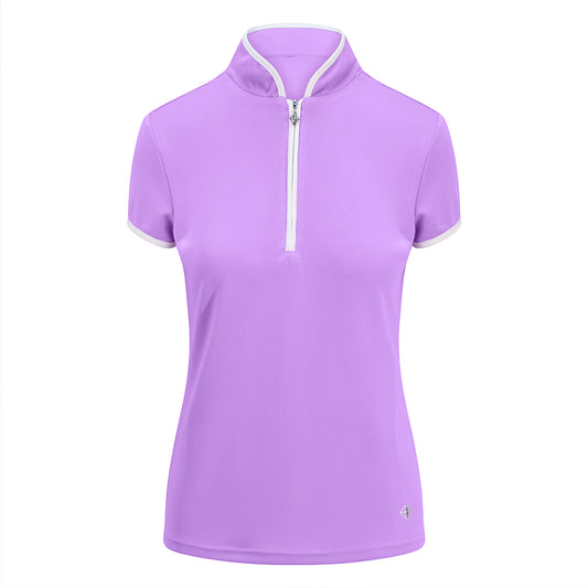 Pure Golf Ladies Cap Sleeve Mandarin Polo Shirt in Lilac