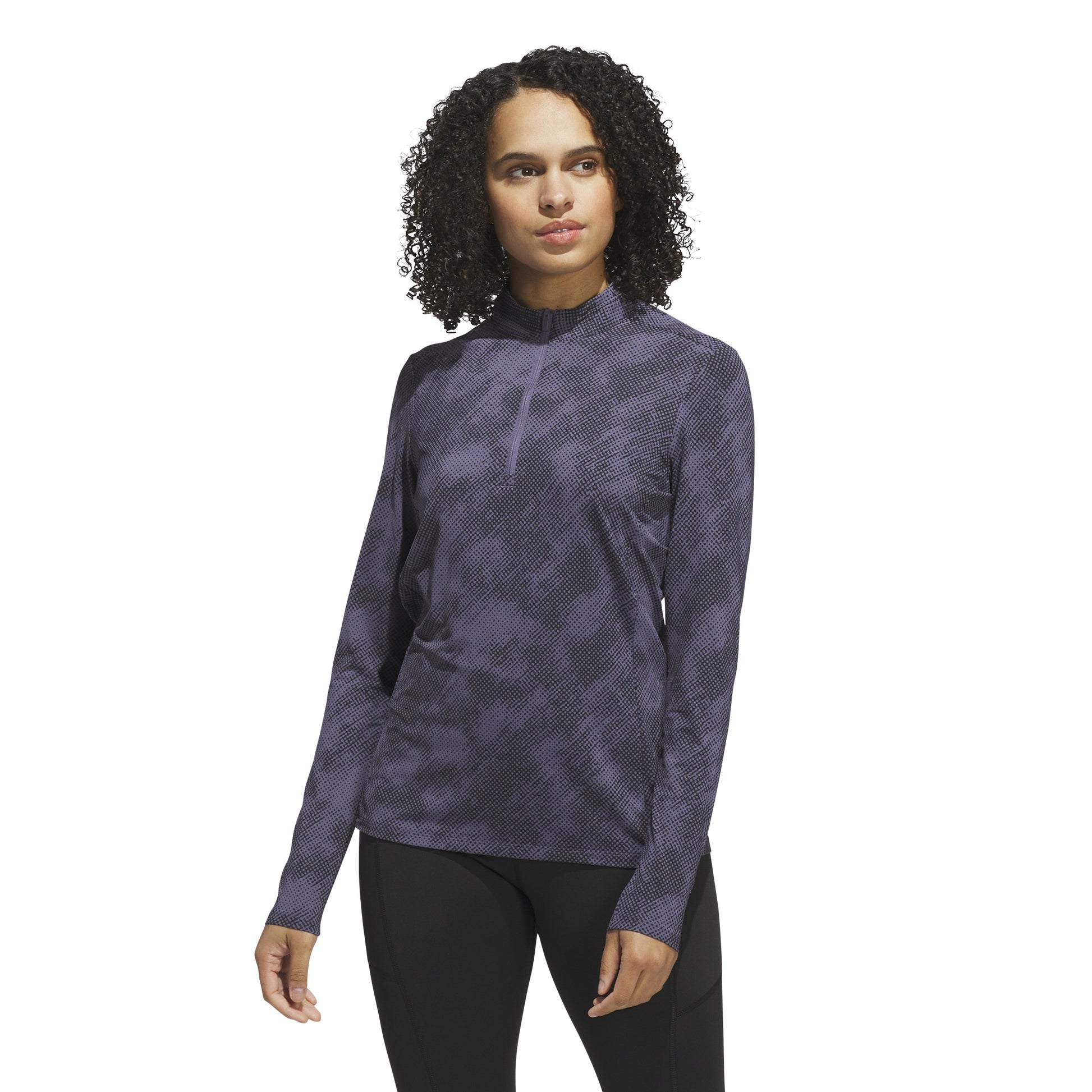 adidas Golf Ladies Zip-Neck Top with Abstract Dot Print