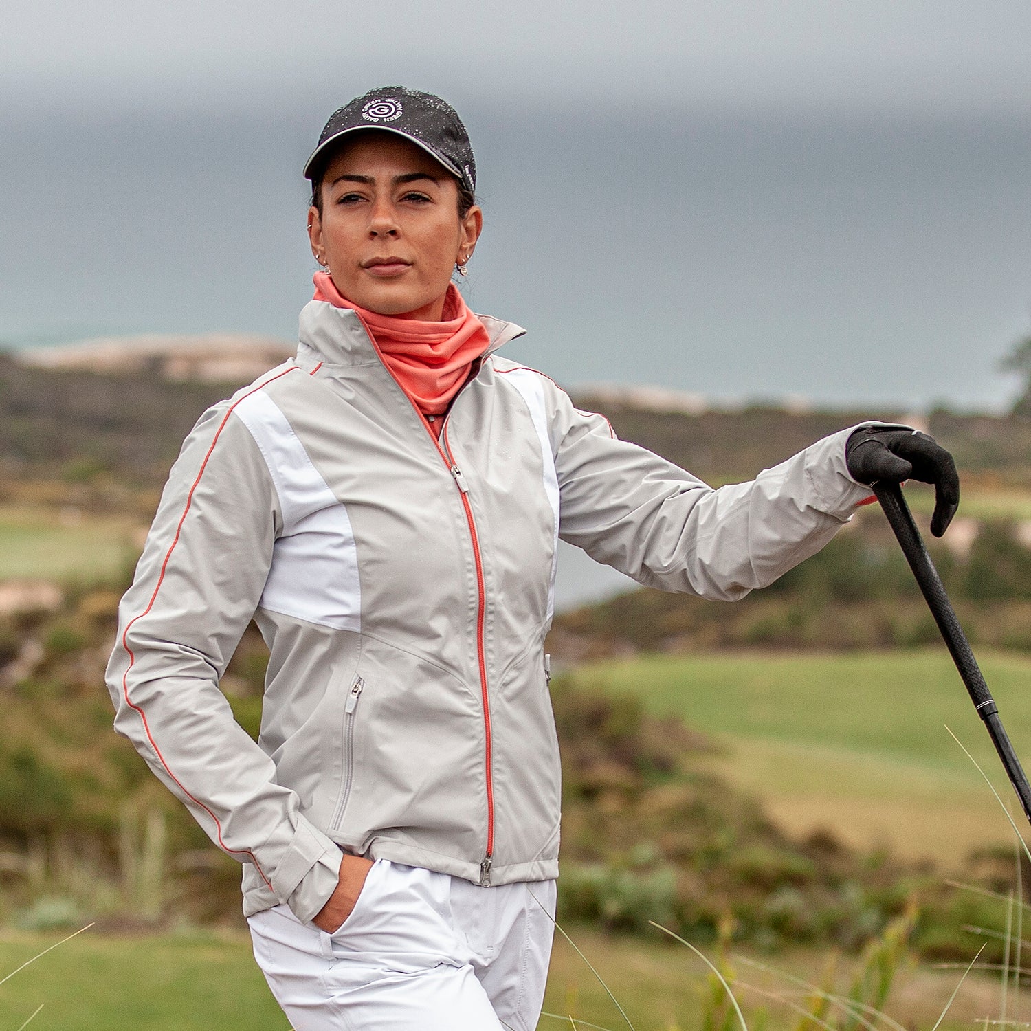 Galvin Green Ladies GORE-TEX Paclite Jacket with Contrast Panels in Cool Grey/White/Coral