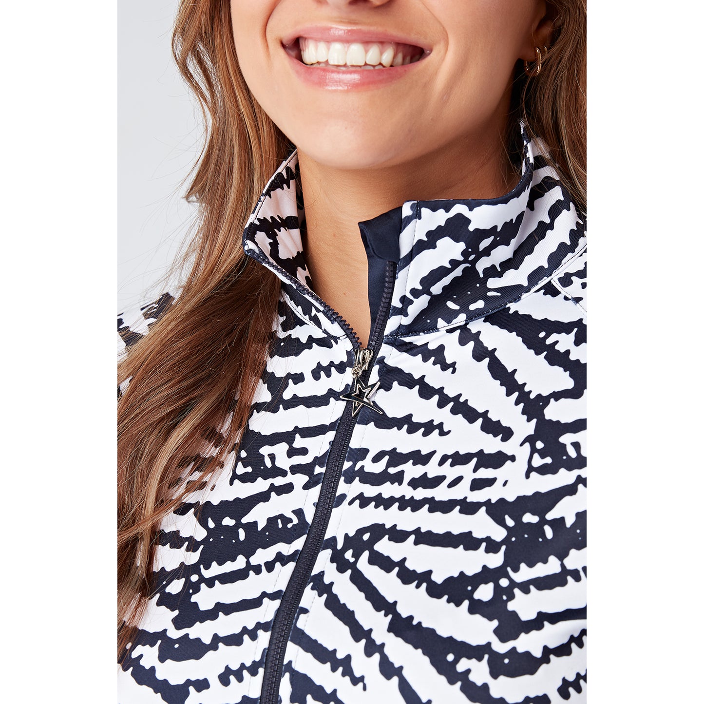 Swing Out Sister Ladies 1/4 Zip Top with Abstract Zebra Pattern