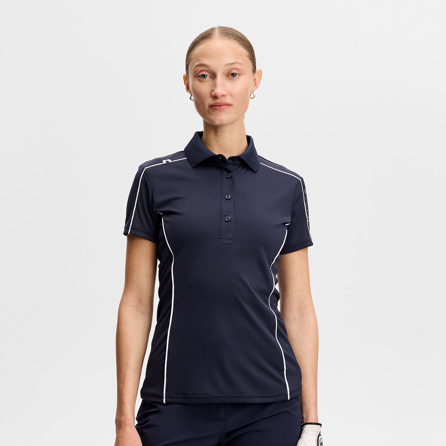J.Lindeberg Ladies Navy Short Sleeve Polo for Sophisticated Style with Athletic Performance