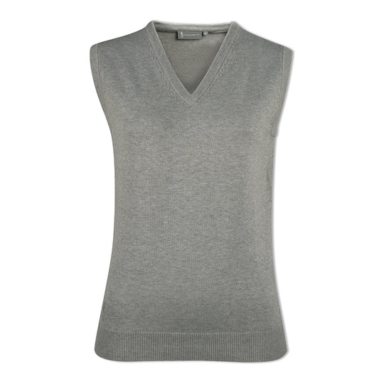 Glenmuir Ladies 100% Cotton Sleeveless V-Neck Sweater in Light Grey Marl