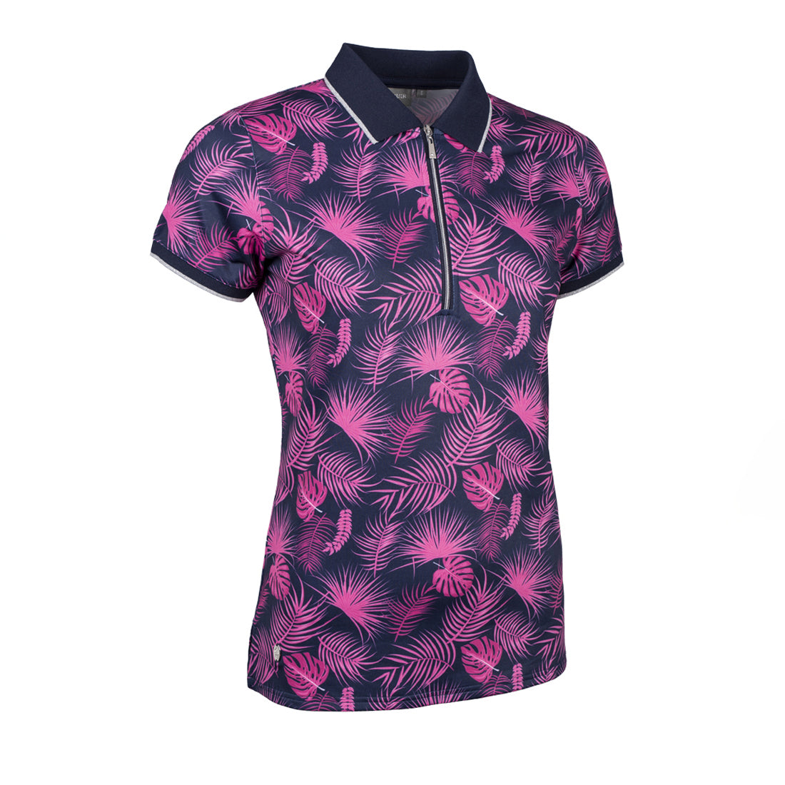 Glenmuir Short Sleeve Polo with UV 50+ in Navy & Hot Pink Tropical Print