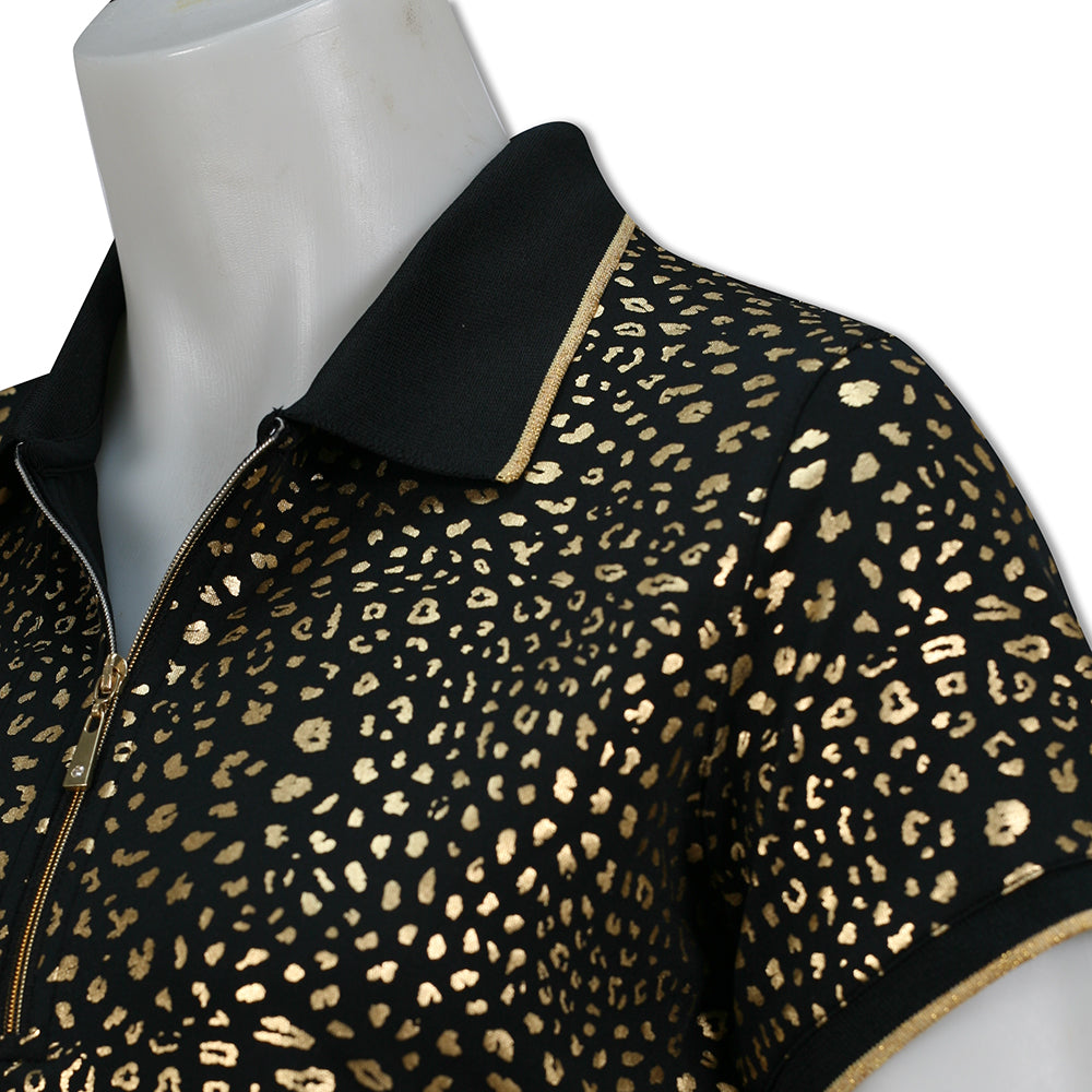 Glenmuir Short Sleeve Polo with SPF50 in Black & Gold Animal Print
