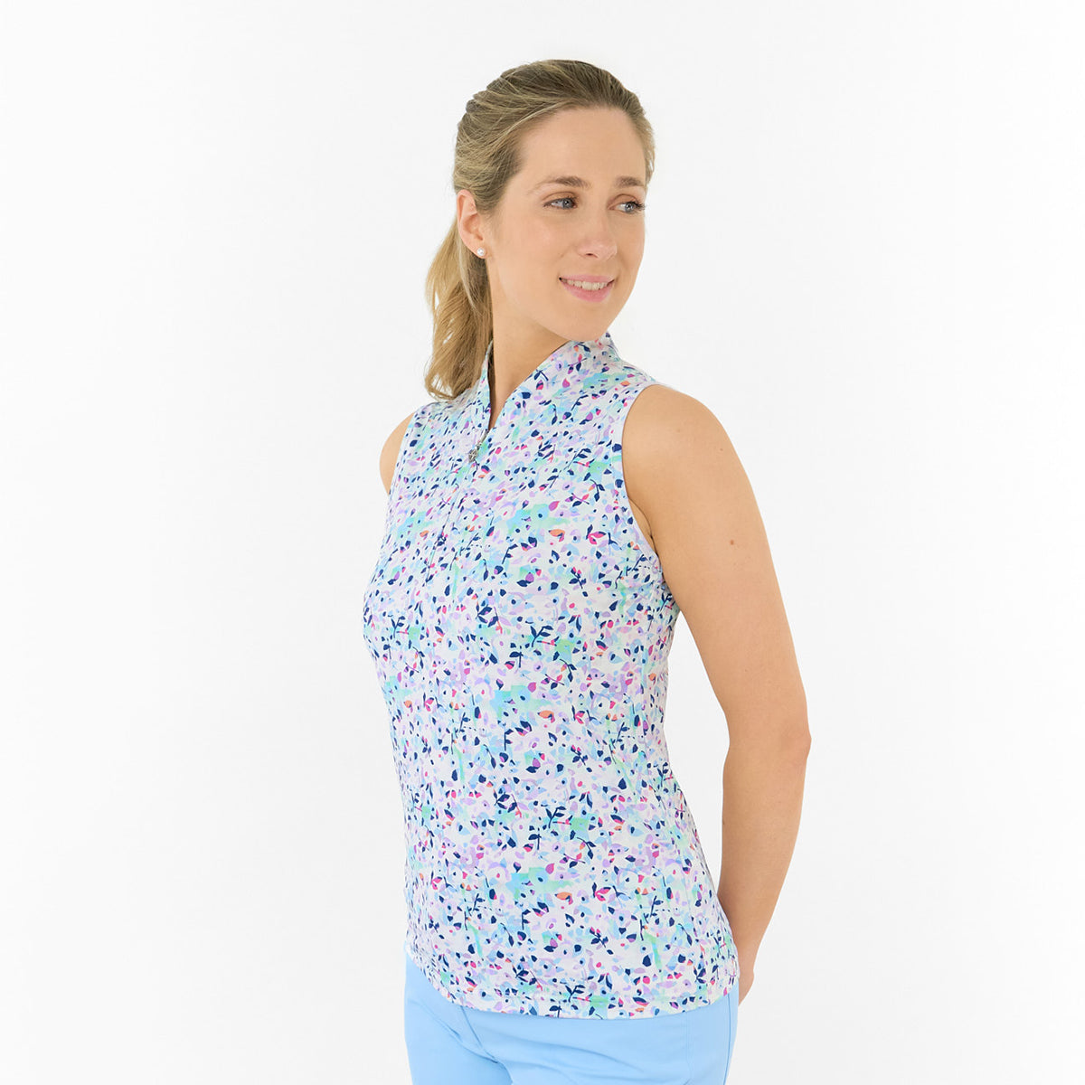  Pure Golf Ladies Sleeveless Polo in Abstract Nature Print