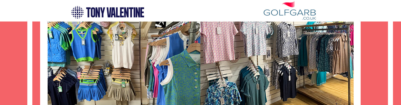 Image of The GolfGarb concession at Tony Valentine Golf Centre plus GolfGarb and Tony Valentine logos