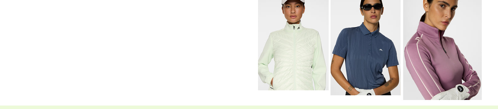 3 models wearing J.Lindeberg ladies golf clothing from the AW25 collection.