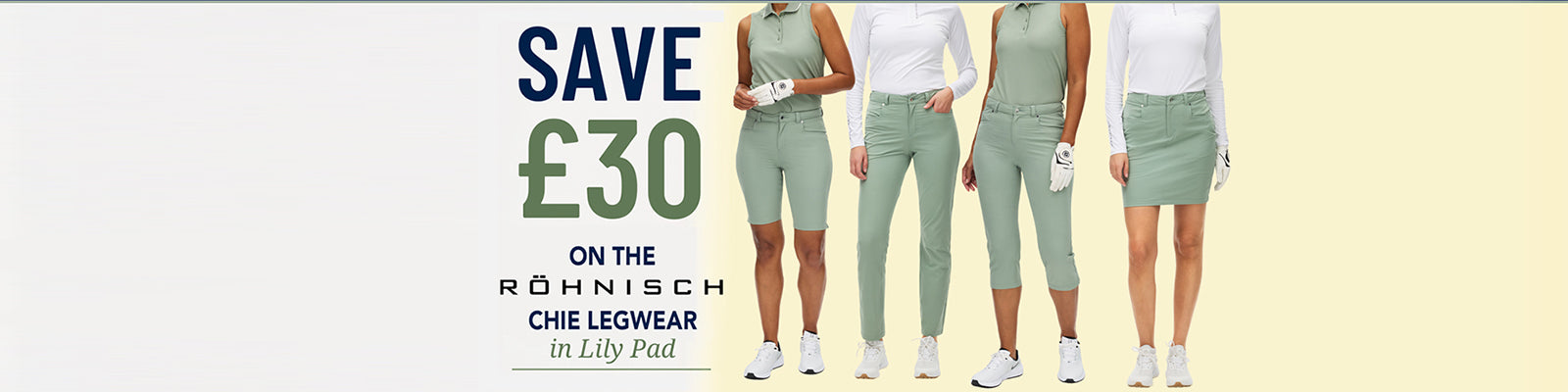Rohnisch golf Chie legwear offer to save £30 on all styles in the lily pad colour.