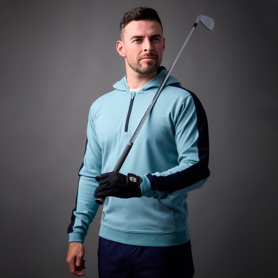 Sunderland of Scotland Mens Atlas Hooded Showerproof Thermal Fleece in pacific blue and navy