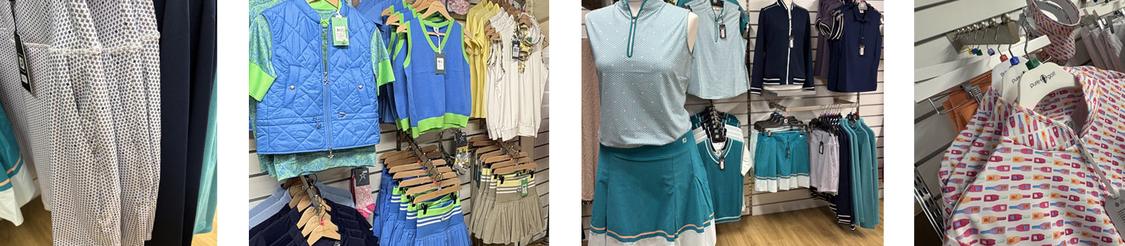 A montage of images of the GolfGarb clothing currently available at Tony Valentine Golf Centre, Corsham including FootJoy, Swing out Sister Golf and Pure Golf