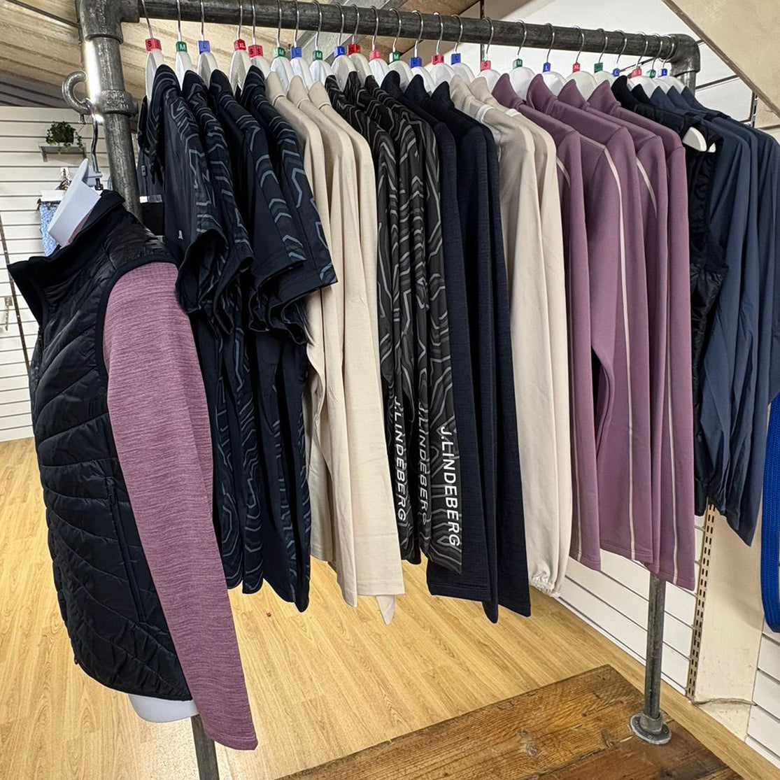 J.Lindeberg clothing rail GolfGarb at Tony Valentine Golf Centre