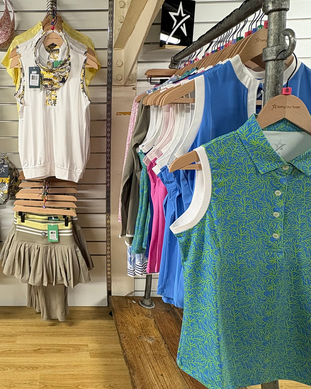 Swing out Sister polo shirts, tops and skorts from GolfGarb on display at Tony Valentine Golf Centre Corsham