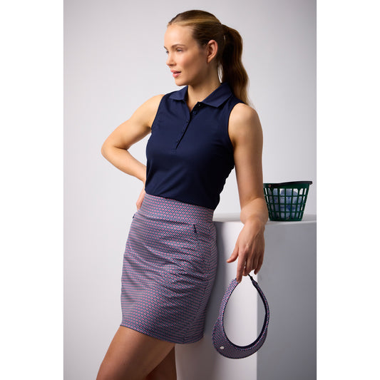 Glenmuir Ladies Navy Pull-On Stretch Skort with Delicate Mosaic Weave Print