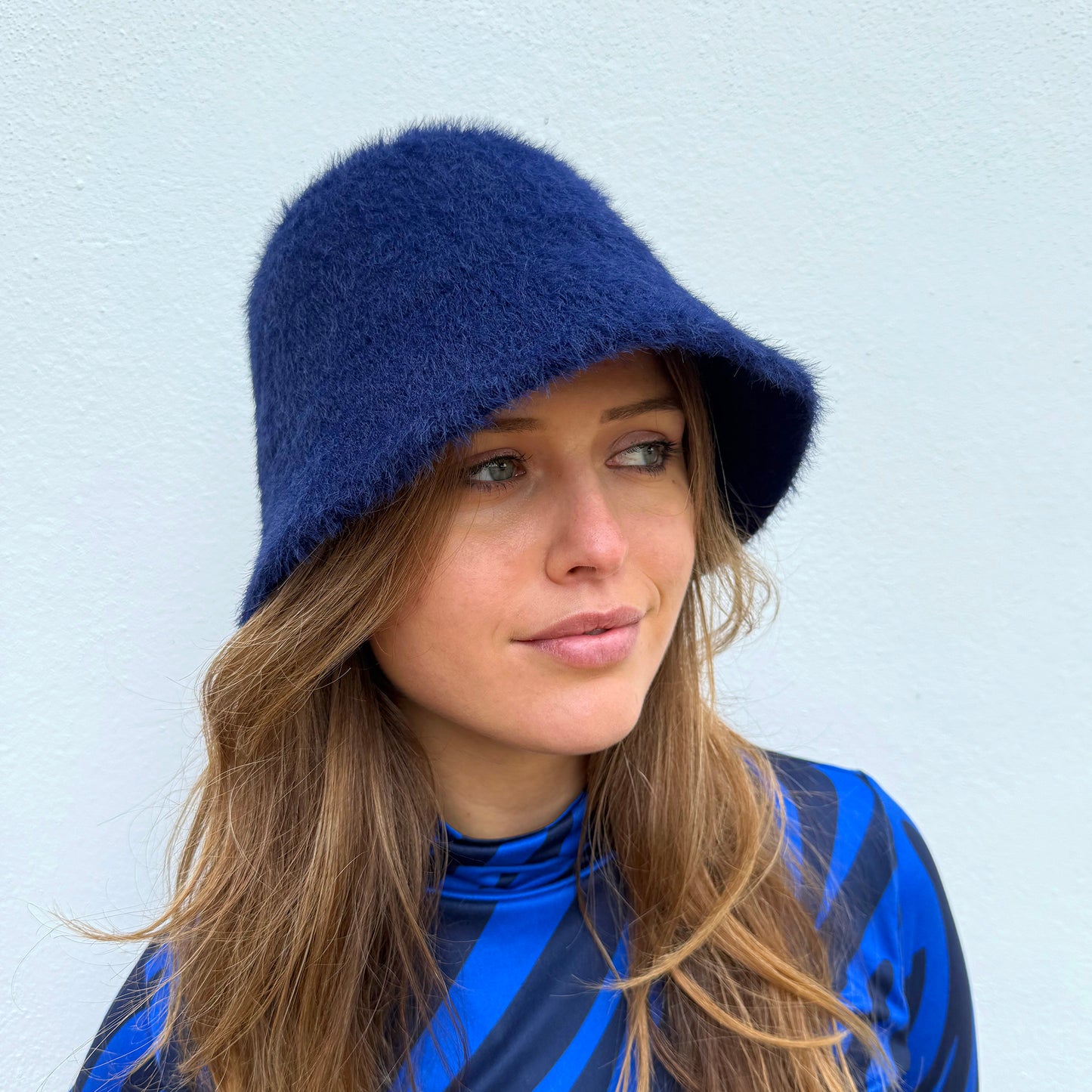 Swing Out Sister Faux Fur Bucket Hat in Navy