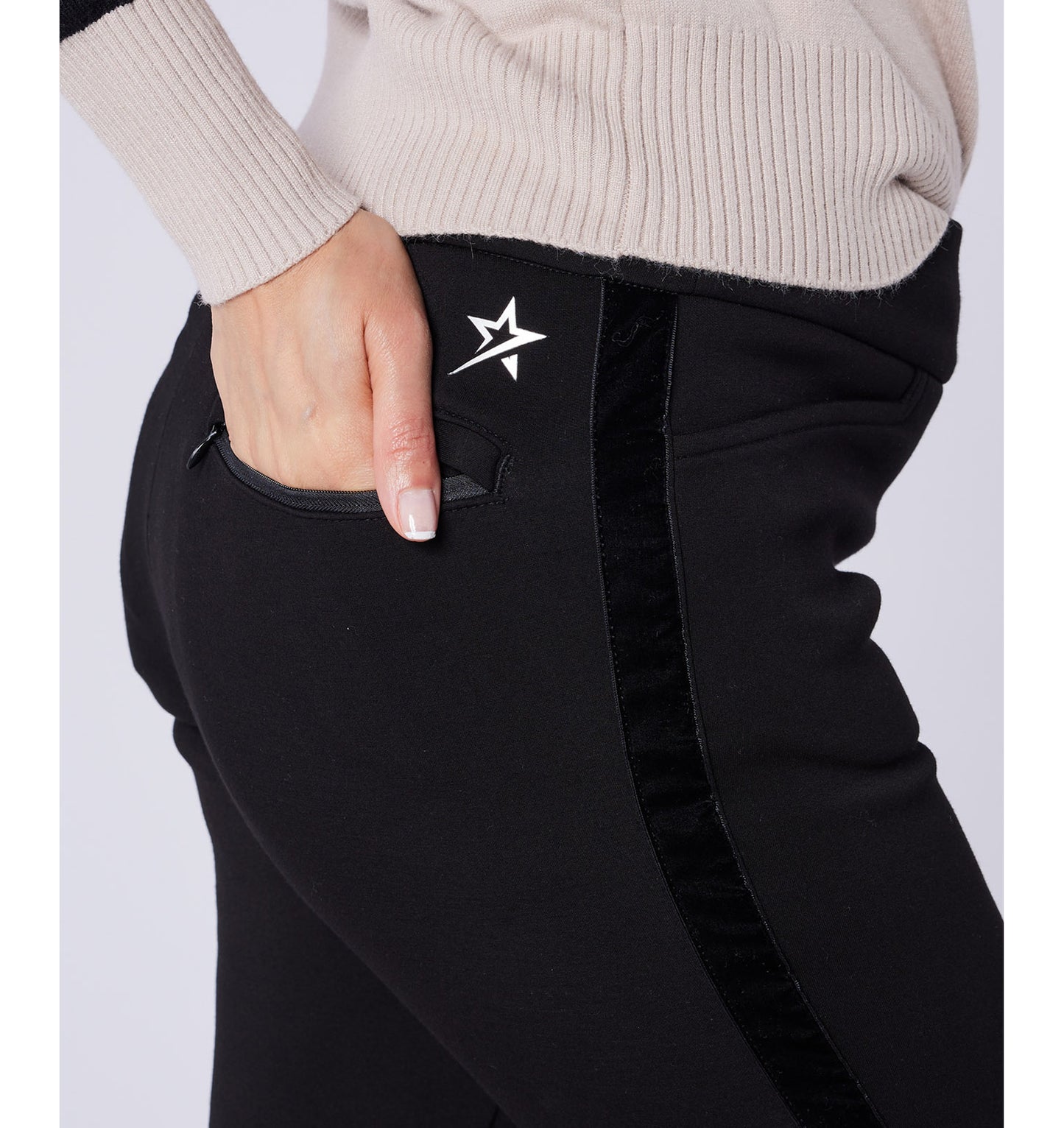 Swing Out Sister Ladies Thermal Pull-On Fleece Backed Trousers with Side Stripe in Black