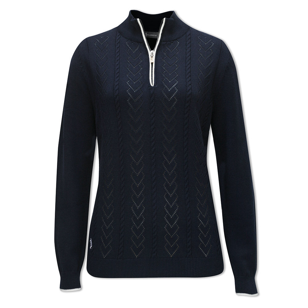 Glenmuir Ladies Navy Blue Golf Sweater with Pointelle Heart Stitch Design