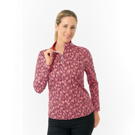 Pure Ladies Long Sleeve Mid-Layer Top in Autumnal Floral Print