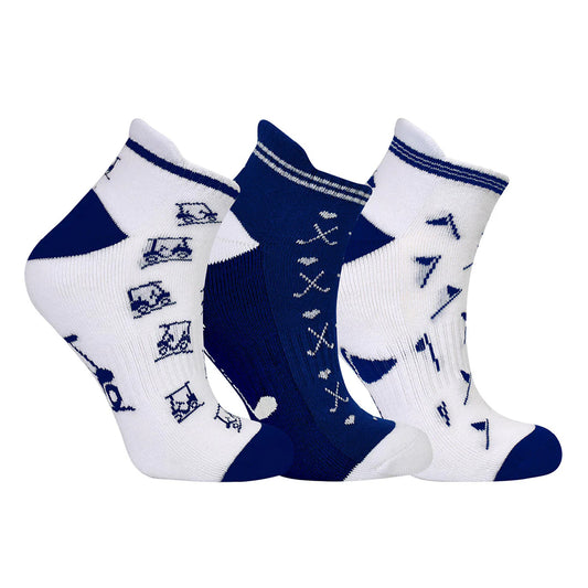 Surprizeshop Ladies 3 Pair Pack Golf Socks in Navy & White Designs