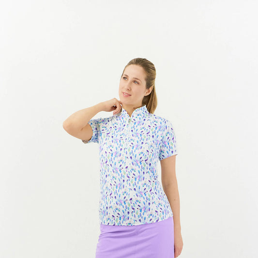 Pure Opal Wish Print Short Sleeve Polo with Zip Neck