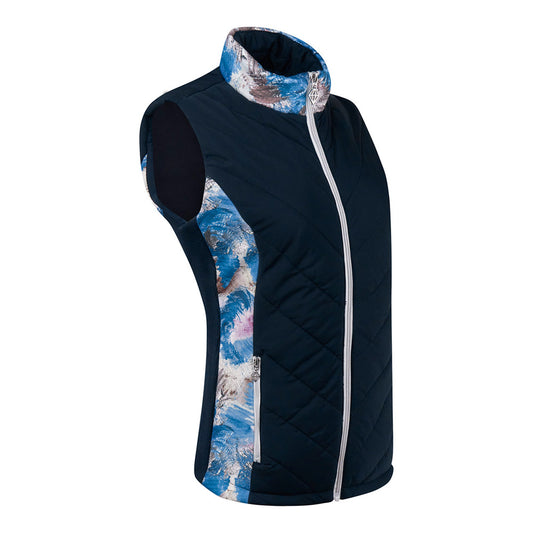Pure Golf Ladies Patterned Gilet in Navy and Stone Canvas
