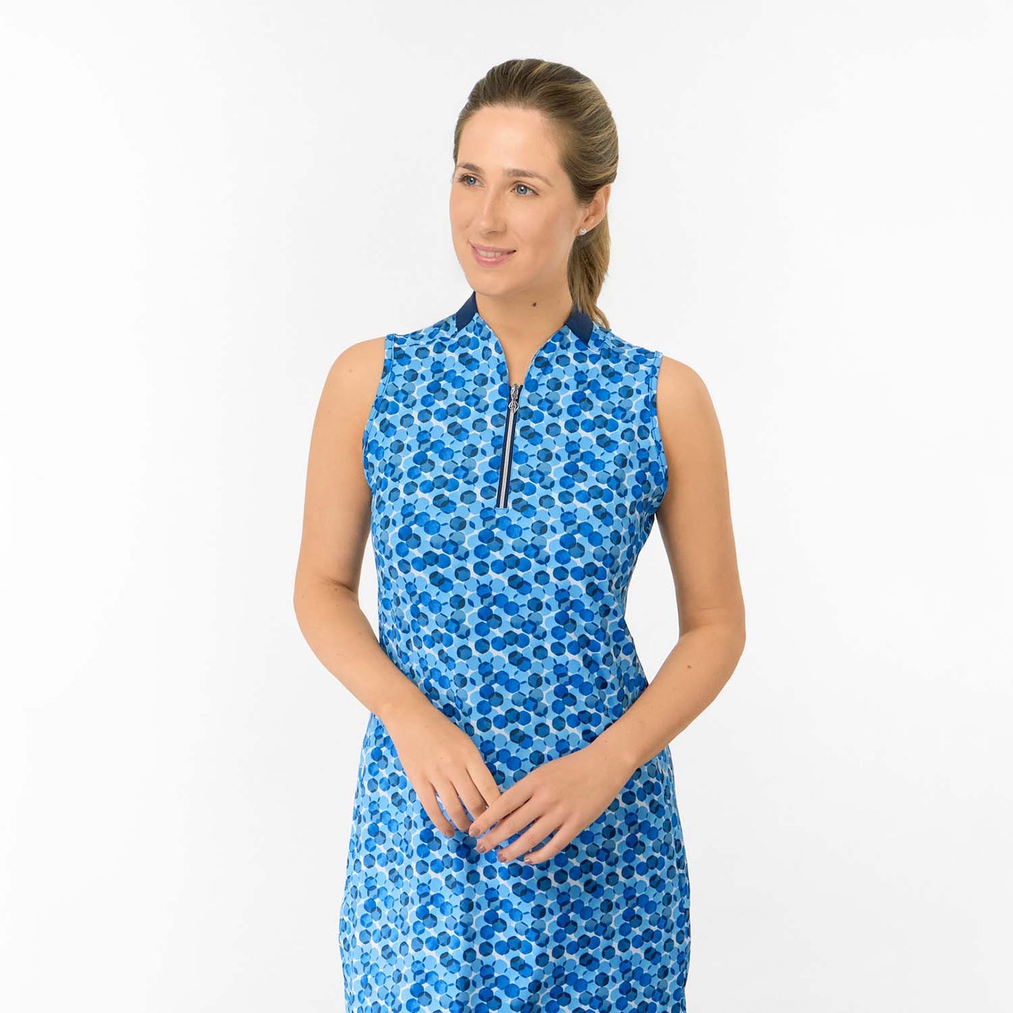 Pure Golf Sleeveless Dress in Abstract Geometric Print - Feel Fabulous, Play Fearlessly
