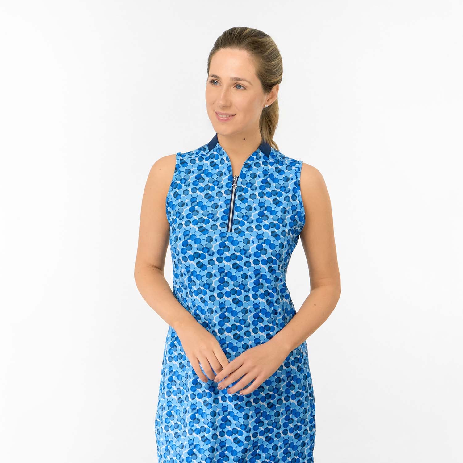 Pure Golf Sleeveless Dress in Abstract Geometric Print - Feel Fabulous, Play Fearlessly