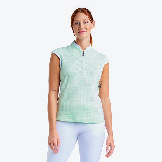 Nivo Ladies Sleeveless Polo in Fresh Mint with Cross Stitch Pattern
