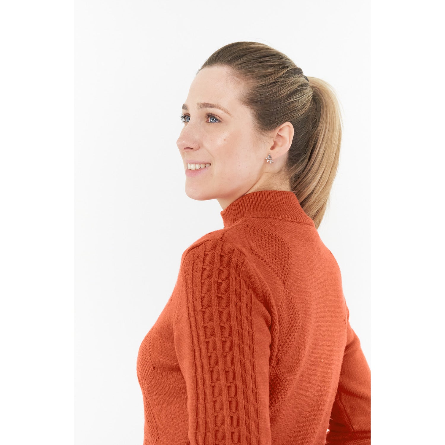 Pure Ladies Lined Zip-Neck Golf Sweater with Cable Knit Design