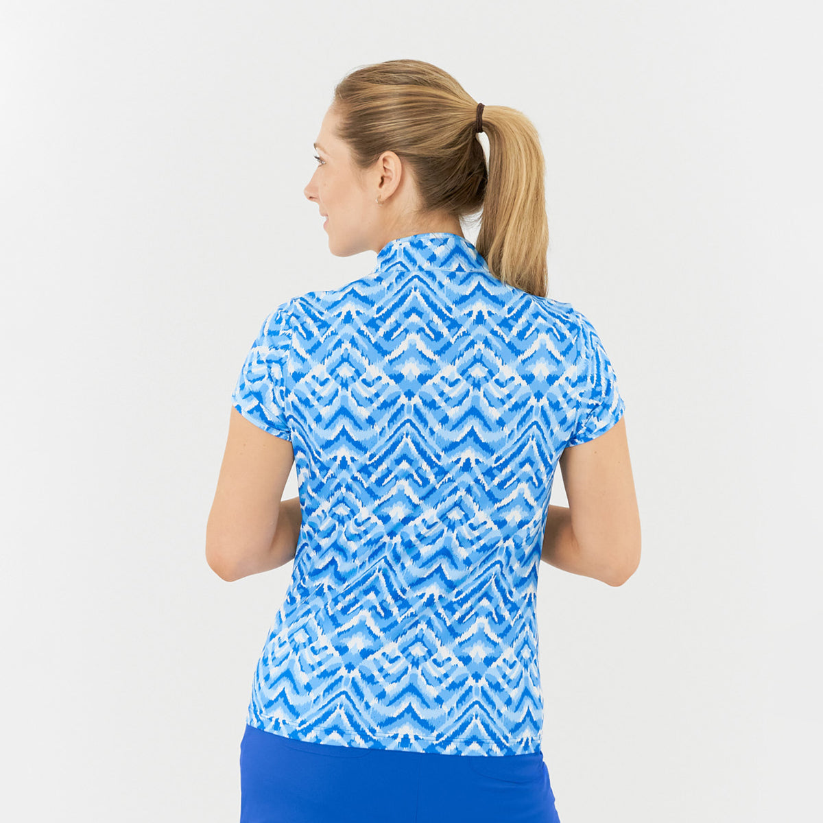 Pure Ladies Cap Sleeve Polo in Aztec Style Print